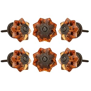 Set of 6 Crystal Glass Knobs Kitchen Cabinet Cupboard Glass Door Knobs Dresser Wardrobe and Drawer Pull by Perilla Home (Amber)