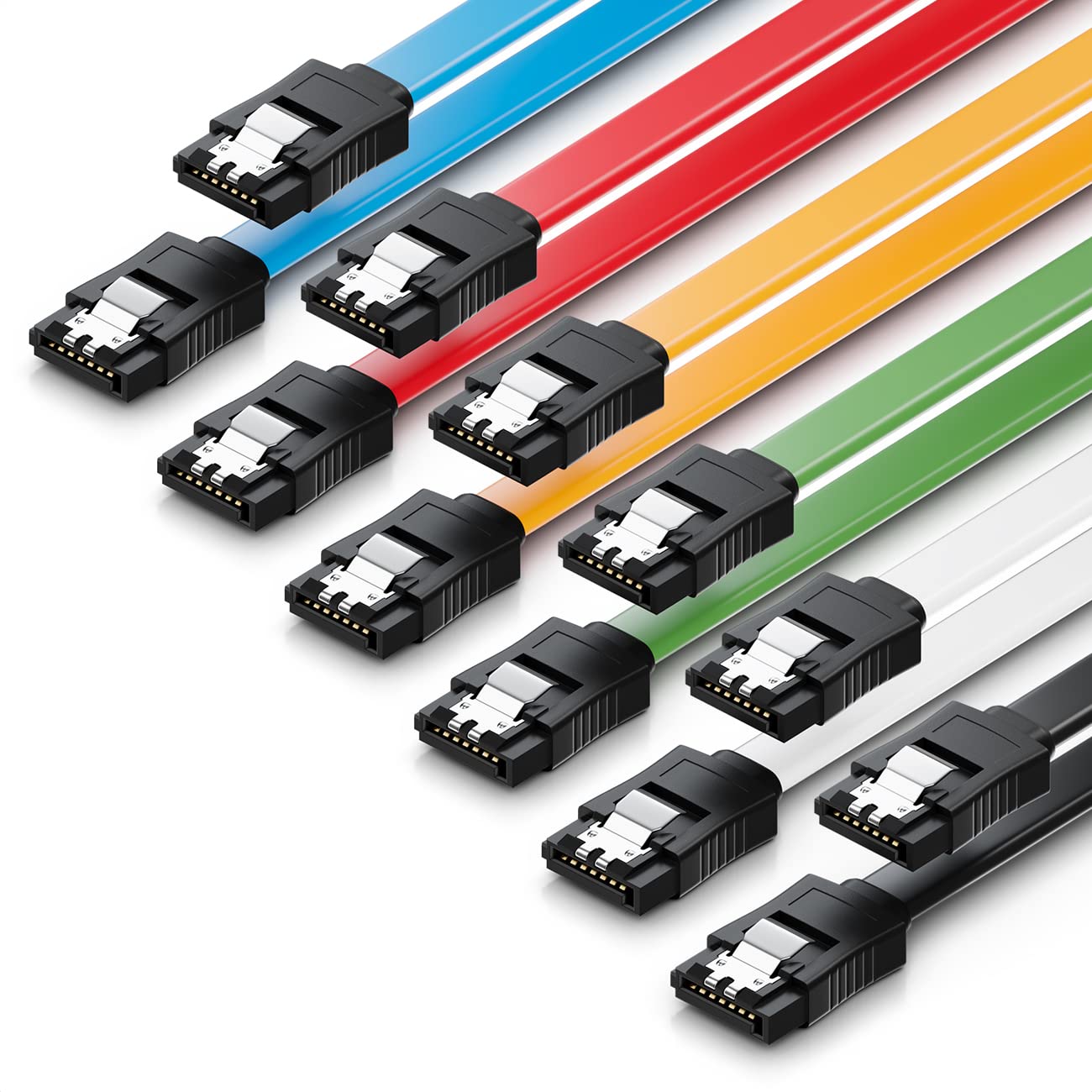 deleyCON 6 x 50 cm SATA 3 Cable Set - SATA III Data Cable - HDD SSD Connection - 6 GBit/s - Straight L-Type Connectors - Multi-Coloured