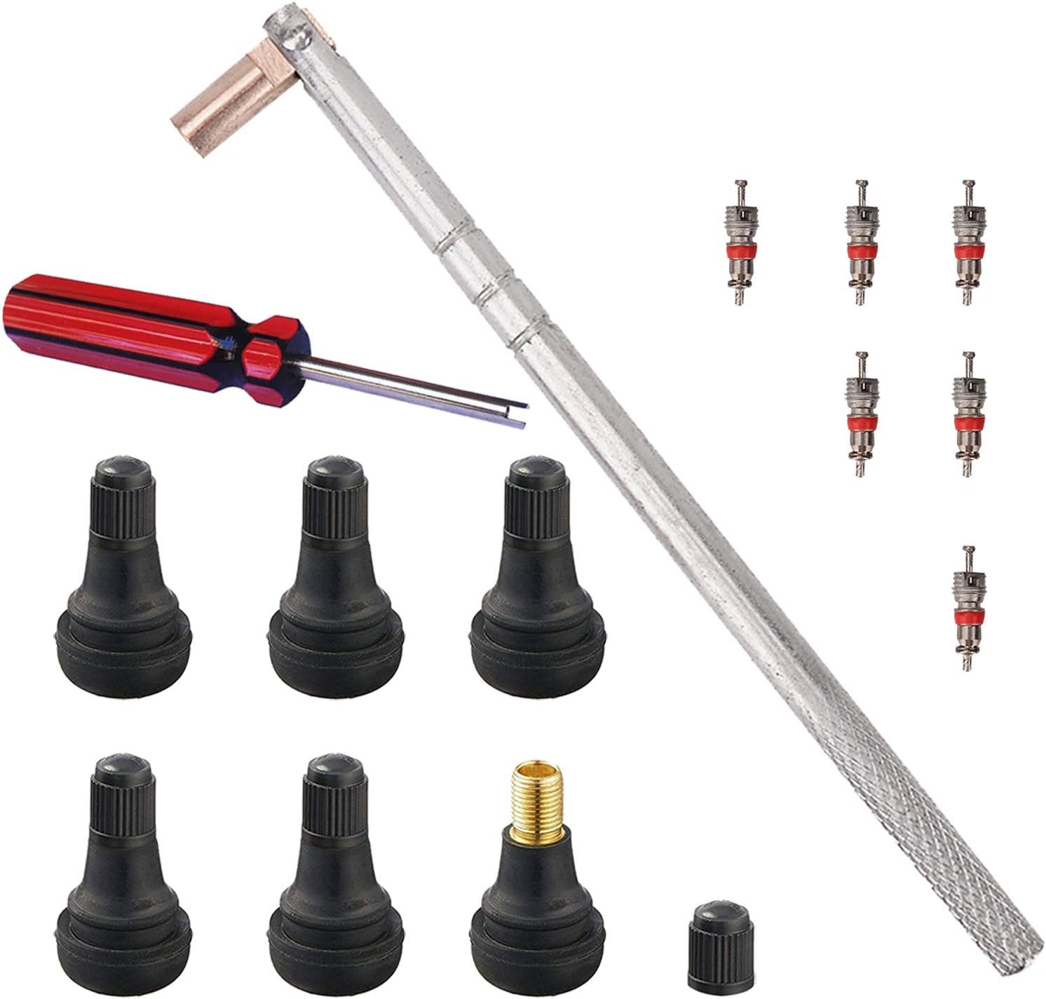Tyre Valve Stem Puller Tools Set with 10 Pcs TR412 Snapin Valve Stems