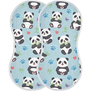 PAICUPA Soft 4-Layer Muslin Burp Cloths for Baby,Absorbent Large Cotton Spit Up Rags,Panda Bamboo Hearts Paws Infant Towels f
