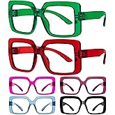 Eyekepper 6 Pack Huge Oversized Reading Glasses Women, Metalless Blue Light Blocking Computer Readers Screwless Spring Hinges