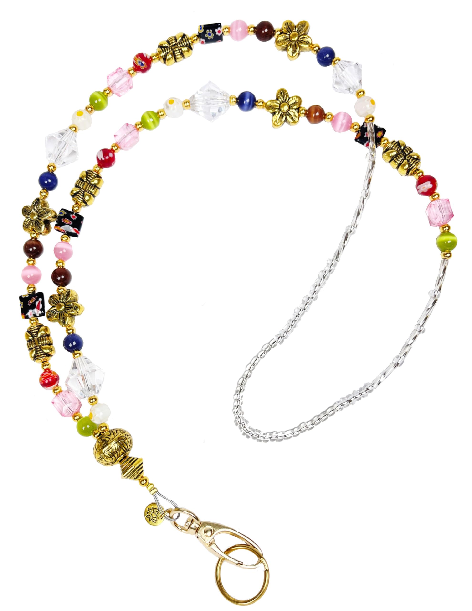 SLIM Style Fashion Women's Beaded Lanyard 34, Strong and Comfortable, For Keys, Badge ID Holder (GOLD Slim Multi - NON Breakaway (Stronger))