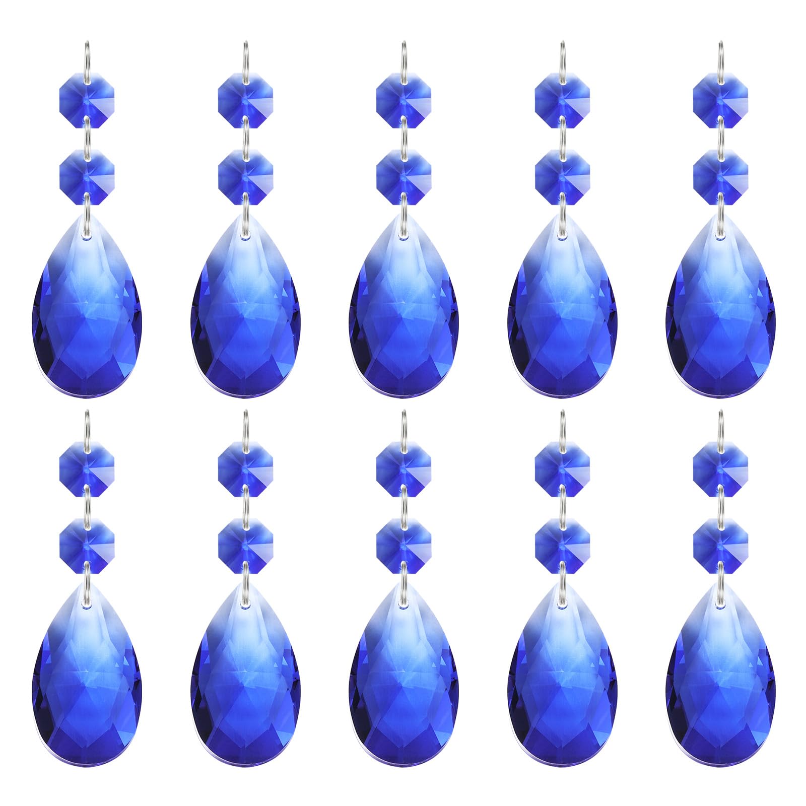 PATIKIL Teardrop Crystal Chandelier Pendants Beads, 10 Pack 85mm Length 38mm Chandelier Prisms Parts Ornaments Hanging Beads for DIY Arts Crafts Decoration, Blue