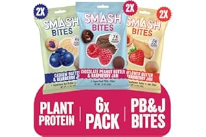 CHIA SMASH Smash Bites Variety 6-Pack: Nut Butter & Jam Snack Bites Rich Nut Buttery Shell With Gooey Superfood Jam Burst | Clean Plant-Based Ingredients, Energy & Protein Packed, Satisfying Gluten-Free Vegan Snack Balls, On-the-Go Convenience | Cashew & Blueberry, Sunflower Butter & Strawberry, Choco PB & Raspberry | 2x Bags of Each, 5x Bites Per Bag
