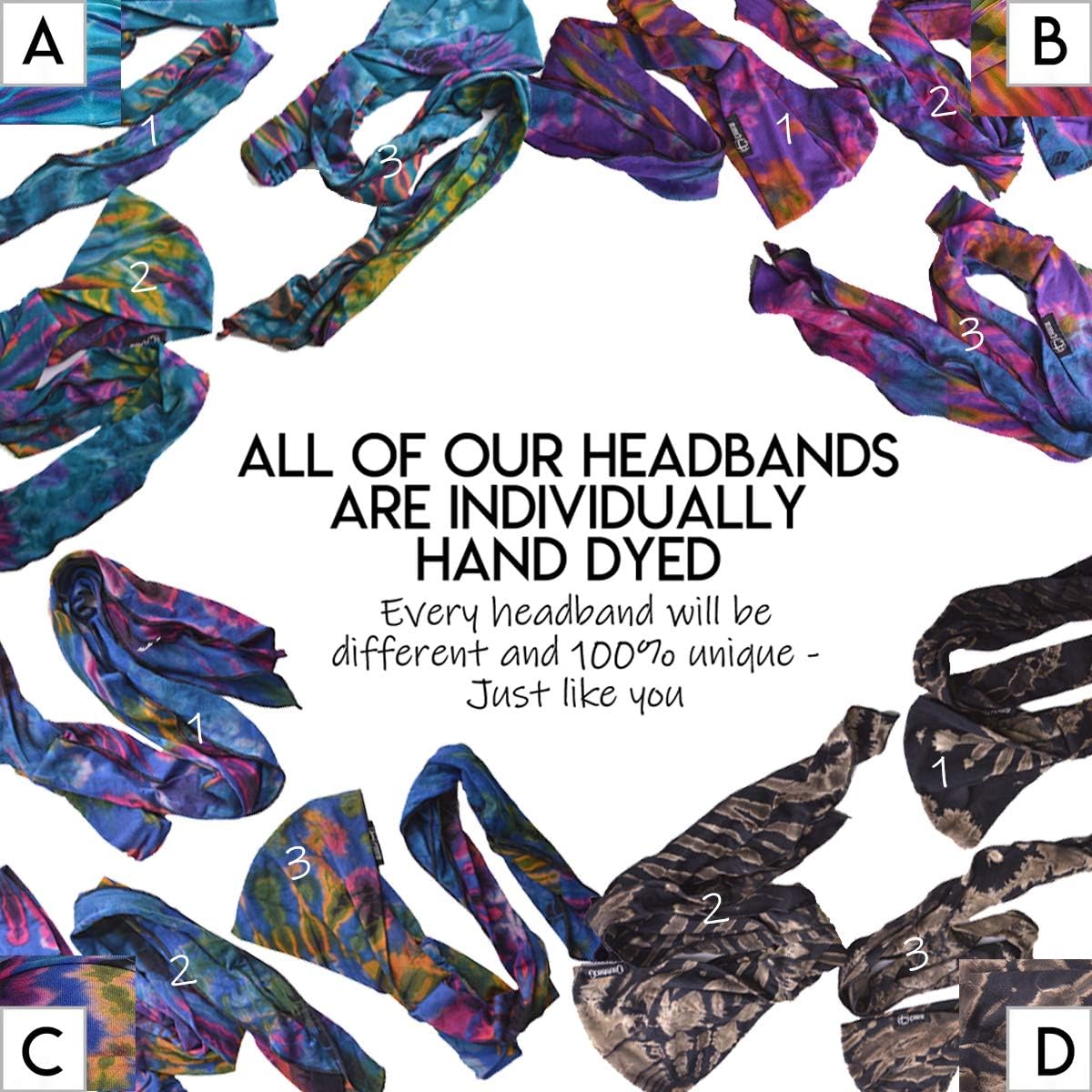 Tie-Dye Womens & Mens Workout Headband, Hand-dyed Elastic Hippie Tie Sweatband for Sports & Fashion C - Image 4
