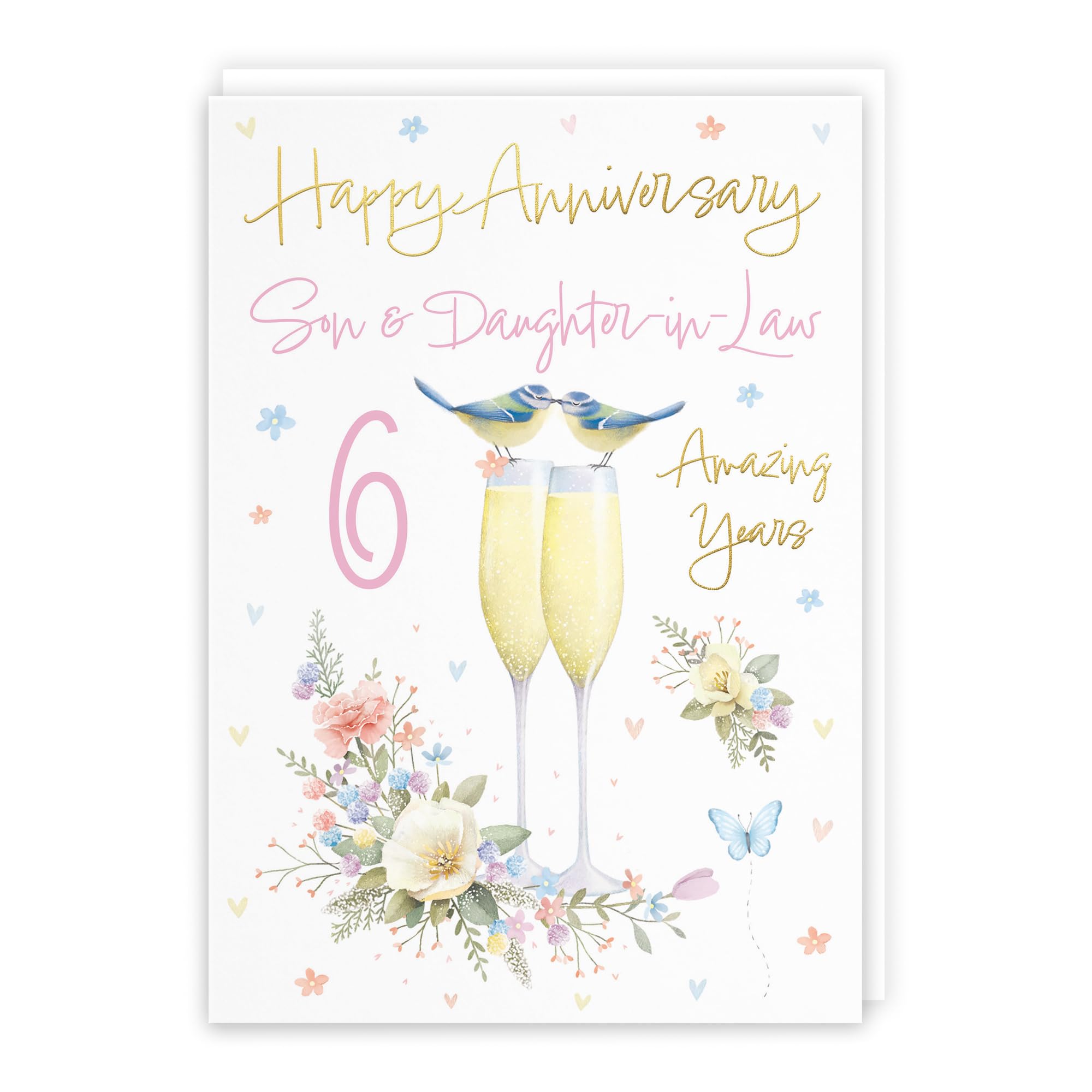 Hunts England - Son And Daughter-in-Law 6th Anniversary Card - A5 Size - Champagne Flutes - Gold Foil - 6th Anniversary Card For Son And Daughter-in-Law - Milo's Gallery — image 1