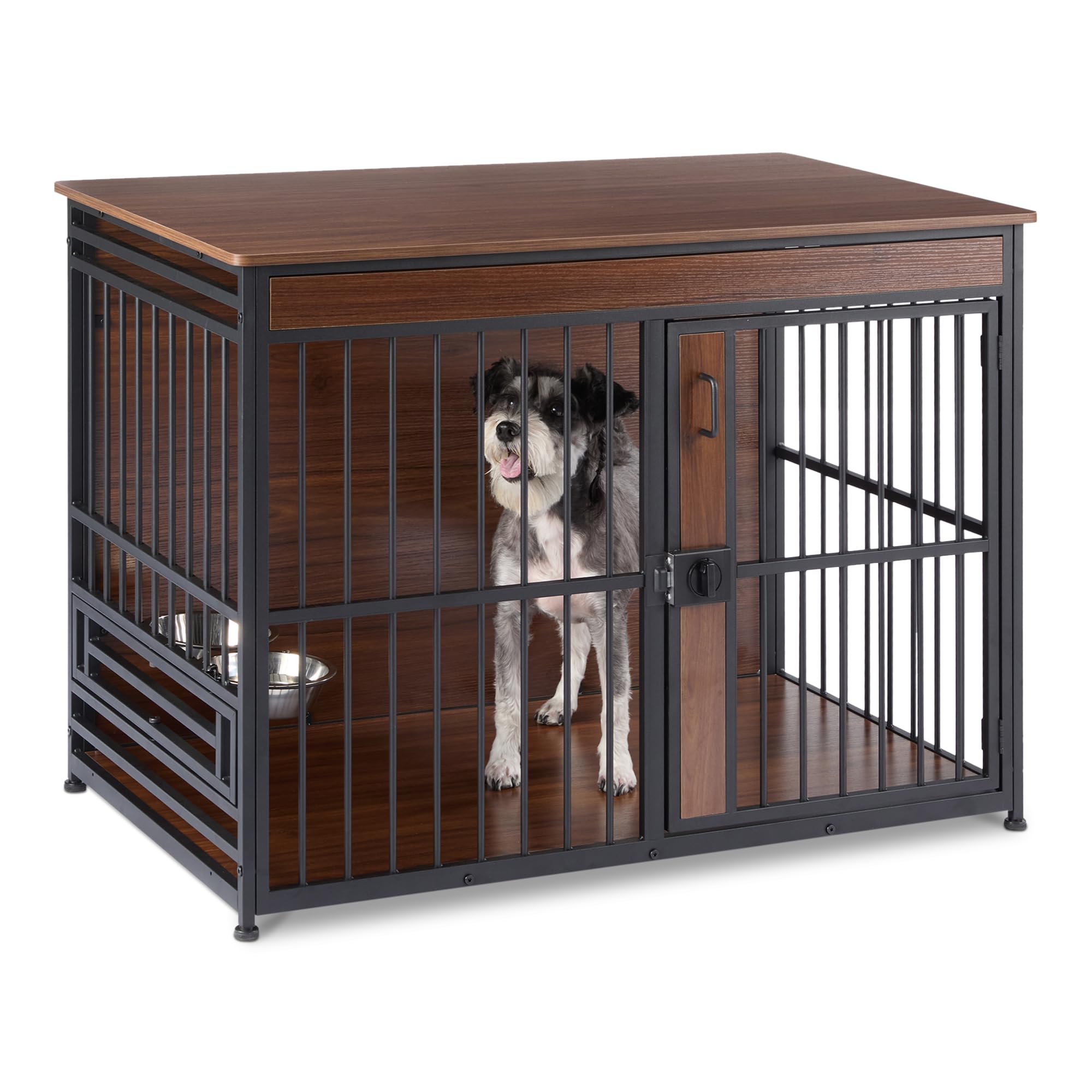 Photo 1 of ***DAMAGED -MISSING PIECES -SELLING AS PARTS ONLY*** Amazon Basics Furniture Style Dog Crate, Two Bowls Included, 41" x 23.6" x 29.5", Walnut