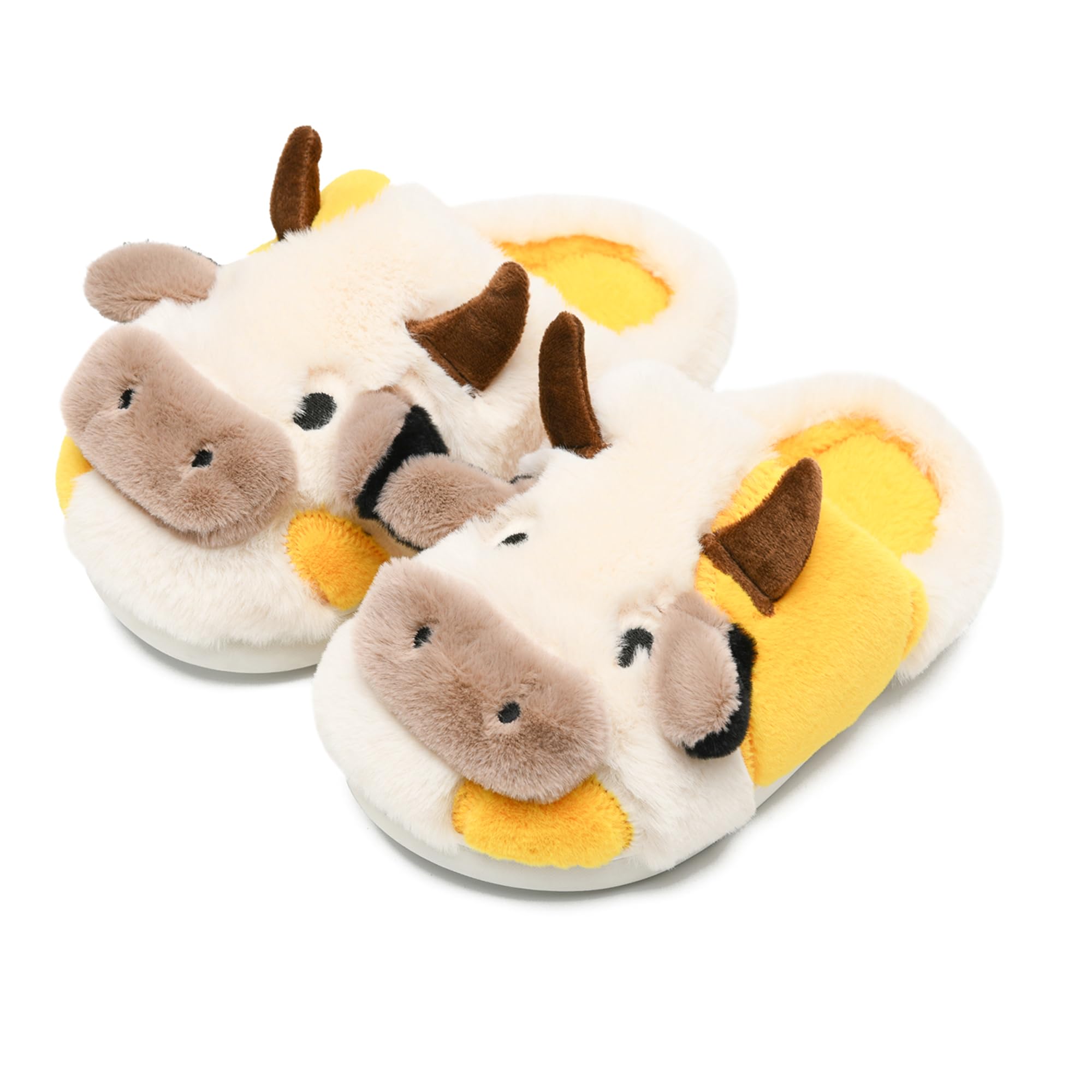 Photo 1 of  2 PAIRS OF WENPOUTR Yellow Cow Kids Toddler Slippers Size 7-8 Memory Foam Kawaii Bedroom Slippers