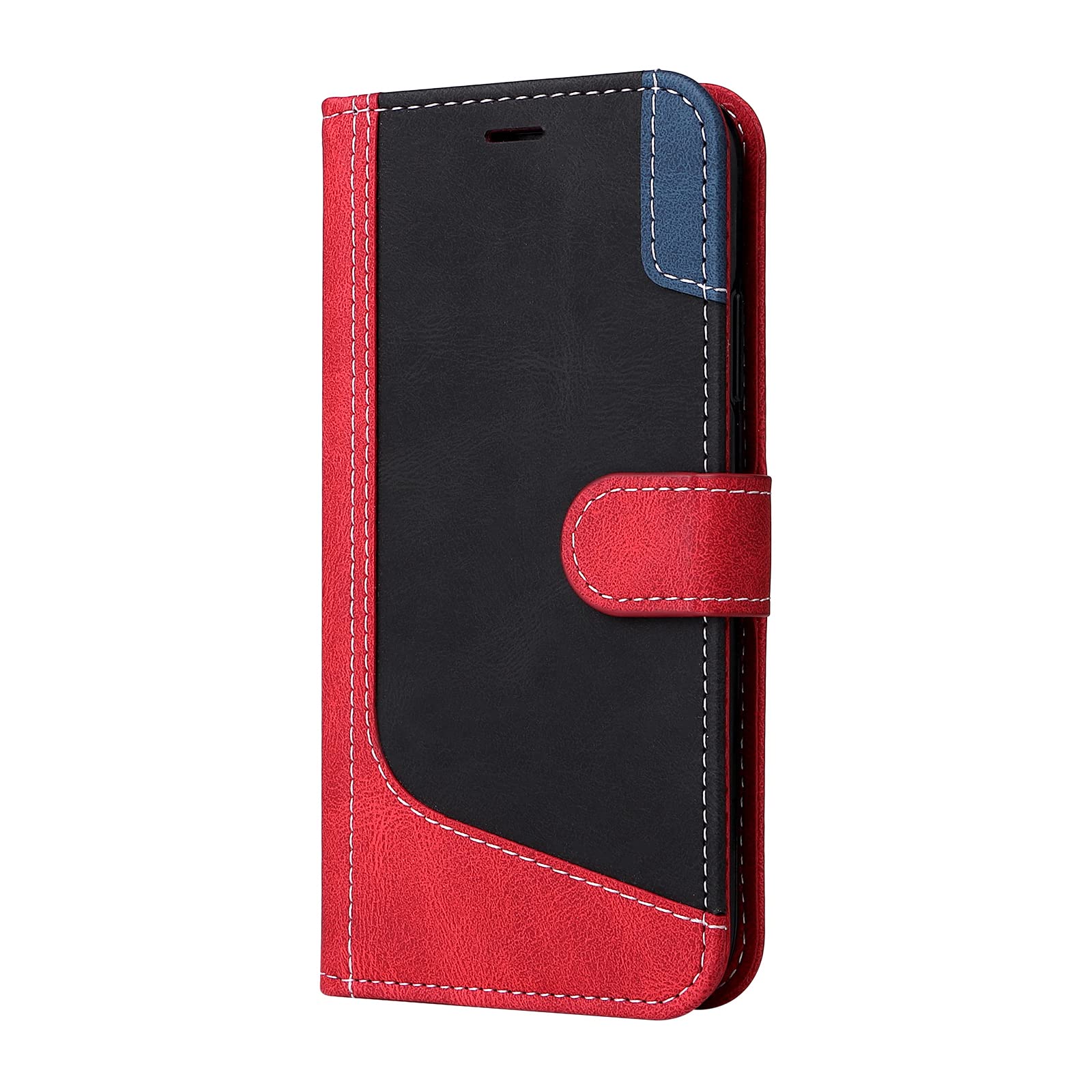 Midmelon Phone Accessories Case for Nokia G21/Nokia G11 Geometry Splice Anti-Shatterproof Premium Leather Soft Pouch with Card Slots Red