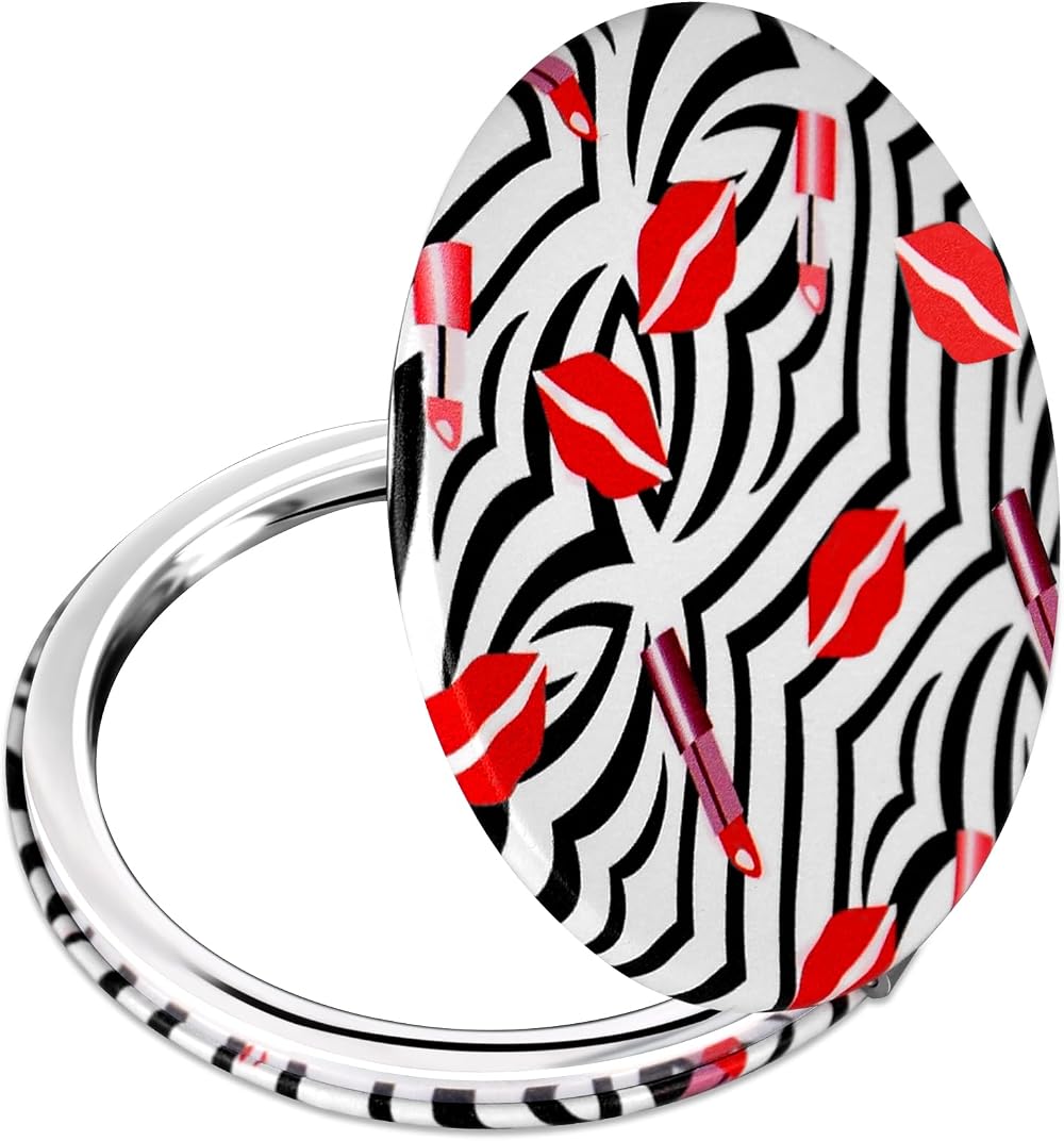 YTZJ Direct Rose Red Compact Makeup Mirror 2X Magnifying Folding Pocket Travel