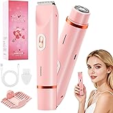 2 in 1 Women Electric Shaver Dual Head Bikini Trimmer for Women IPX7 Waterproof Wet & Dry Use Body Hair Trimmer and Facial Hair Remover for Bikini Underarm Leg Arm Body Face