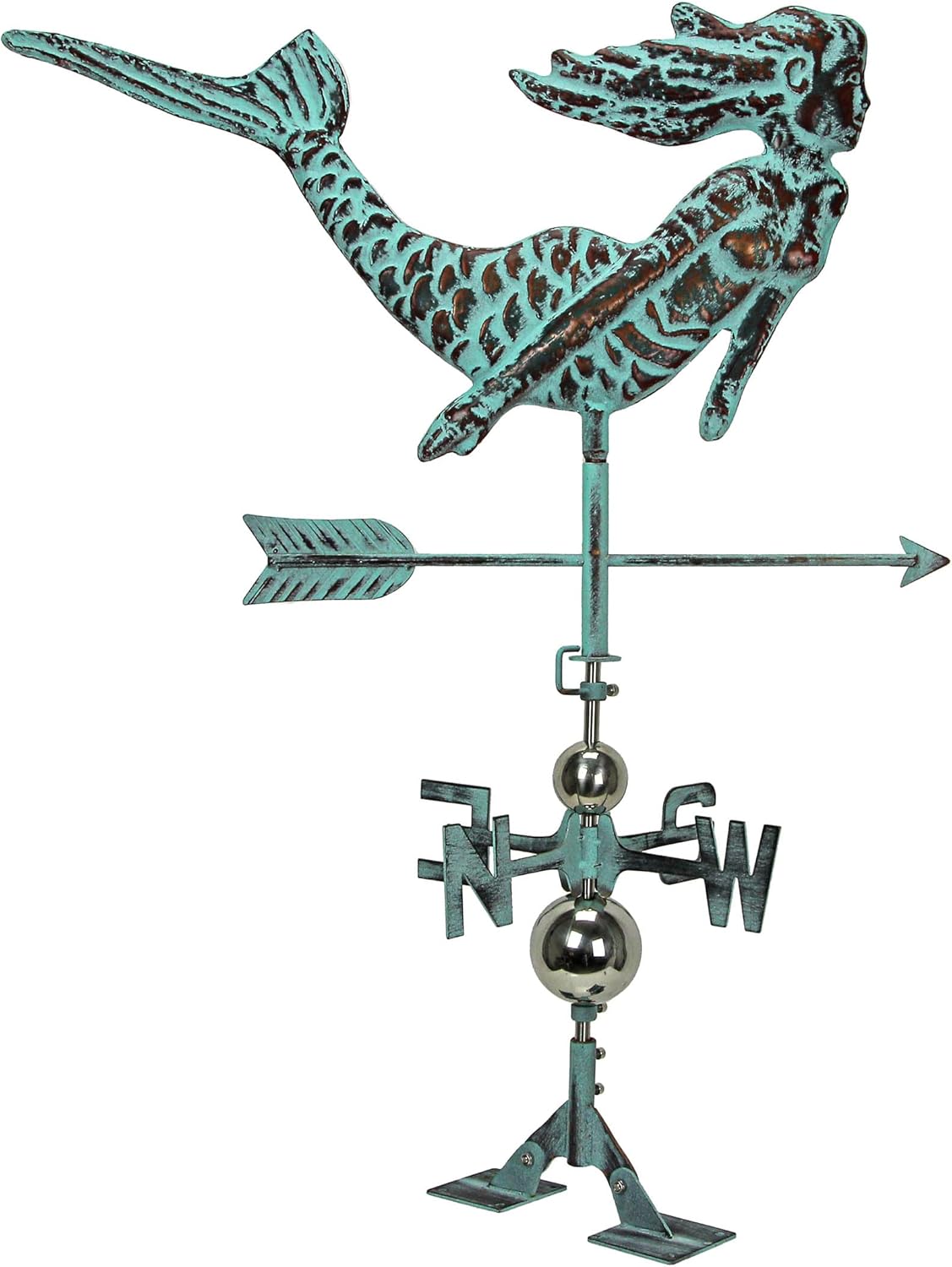 Weathervanes - Verdigris Copper Mermaid Weathervane Roof Mount Home Garden Coastal Beach Decor