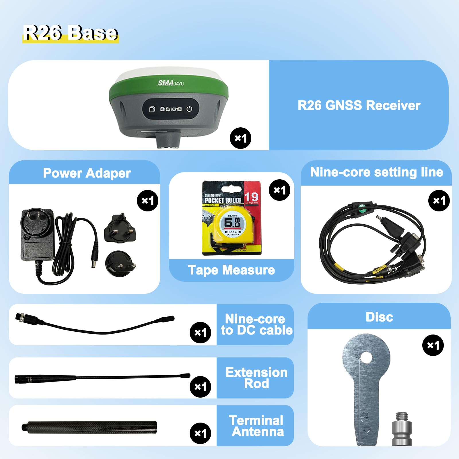 R26 V1 GNSS GPS RTK Base Station for RTK Rover, Drone,Static Point Surveying,Coordinates stakeout(Exclude Tripod)