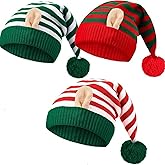 3 Pcs Santa Hat Christmas Hat Knitted with Ears Elf Beanie Crochet Soft Warm Washable Knitted Skull Cap for Xmas Adult Women Men New Year Festive Holiday Party Indoor Outdoor Winter