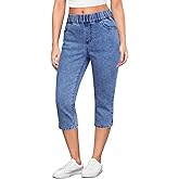 GRAPENT Capris Jeans for Women High Waisted Trendy Pull On Elastic Waist Split Hem Skinny Stretchy Denim Capri Pants