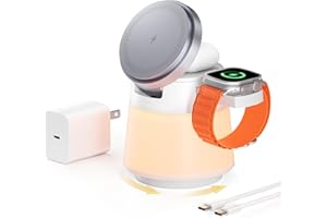 3 in 1 Wireless Charger, Magnetic Wireless Charger Stand with Night Light, 360° Rotation Portable Travel Charging Station Mul