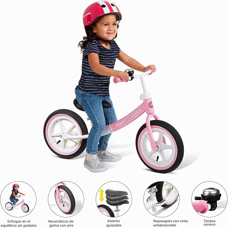 Air Ride, Bicicleta de Equilibrio para niños pequeños, Edades de 1,5 a 5 años, Bicicleta Rosa y Blanca de Equilibrio