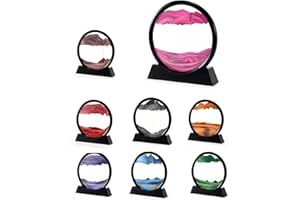 Moylie 3D Dynamic Moving Sand Art Liquid Motion Round Glass 3D Deep Sea Sand Artistic Sandscape Flowing Sand Frame Relaxing Home Office Work Decor Desktop Art Toys (7" Pink)