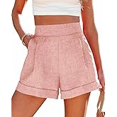 Wihion Women Summer Wide Leg Shorts High Waisted Casual Bermuda Shorts Lightweight Workwear Shorts with Pocket