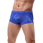 Nolrahiur Mens Lace Underwear Sexy Boxer Briefs Mesh Pants Soft Bikini Breathable Cheeky underpants Bulge Pouch for Men