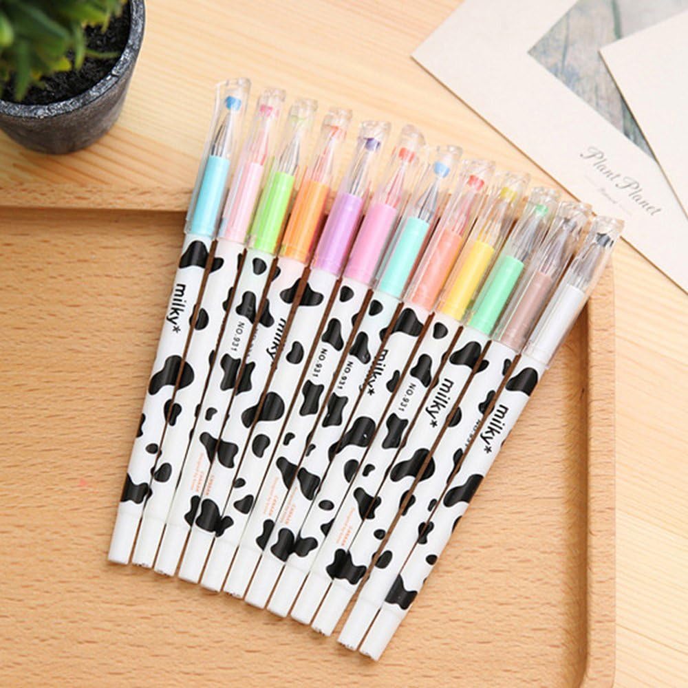 Amazon Rtmok ジェルペン 12色詰め合わせ 韓国 カワイイ 漫画 ミルキー牛 サインペン 学校文房具用品 女の子 男の子 オフィス ジェルインクボールペン 文房具 オフィス用品