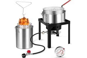 RYHOFOUD 30QT Turkey Fryer & 10QT Fish Fryer Kit, Turkey Fryer Pot with Baskets and 50,000 BTU Propane Burner Stove for Party, Courtyard & Outdoor