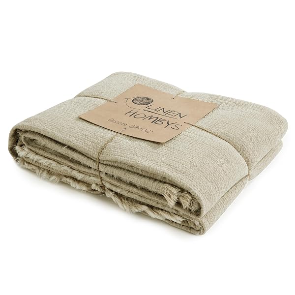 HOMBYS 92″X108″ LINEN OVERSIZED KING BLANKET-SOFT LINEN REVERSIBLE...