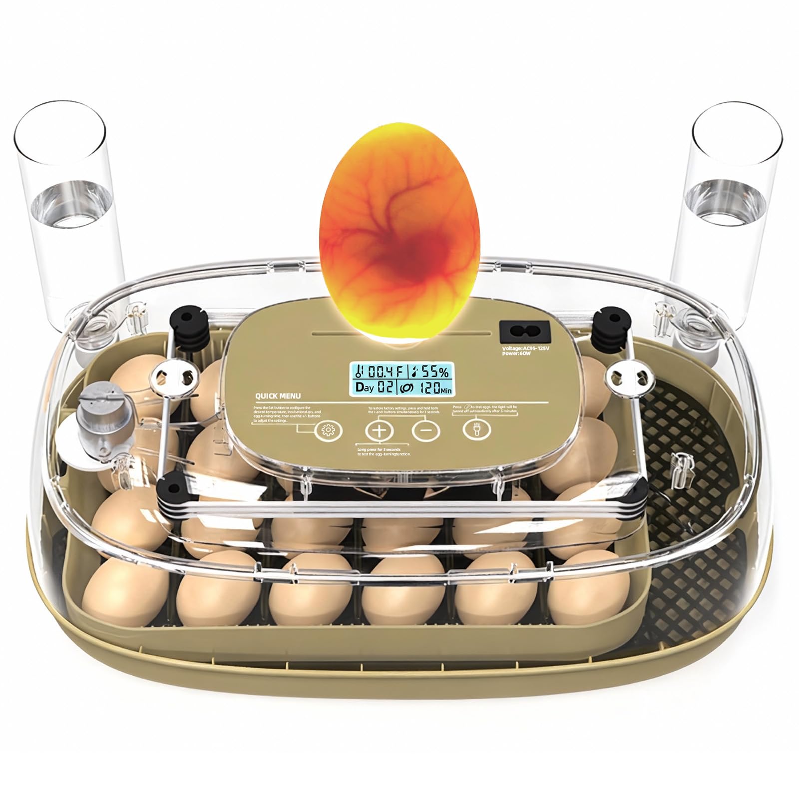 Photo 1 of 24 Egg Incubator with Temperature Control & Humidity Monitoring, Automatic Egg Turner, Built-in Egg Candler, 360° Clear View for Hatching Chicken, Duck, Quail Eggs - Ideal for Home, Classroom, Farm