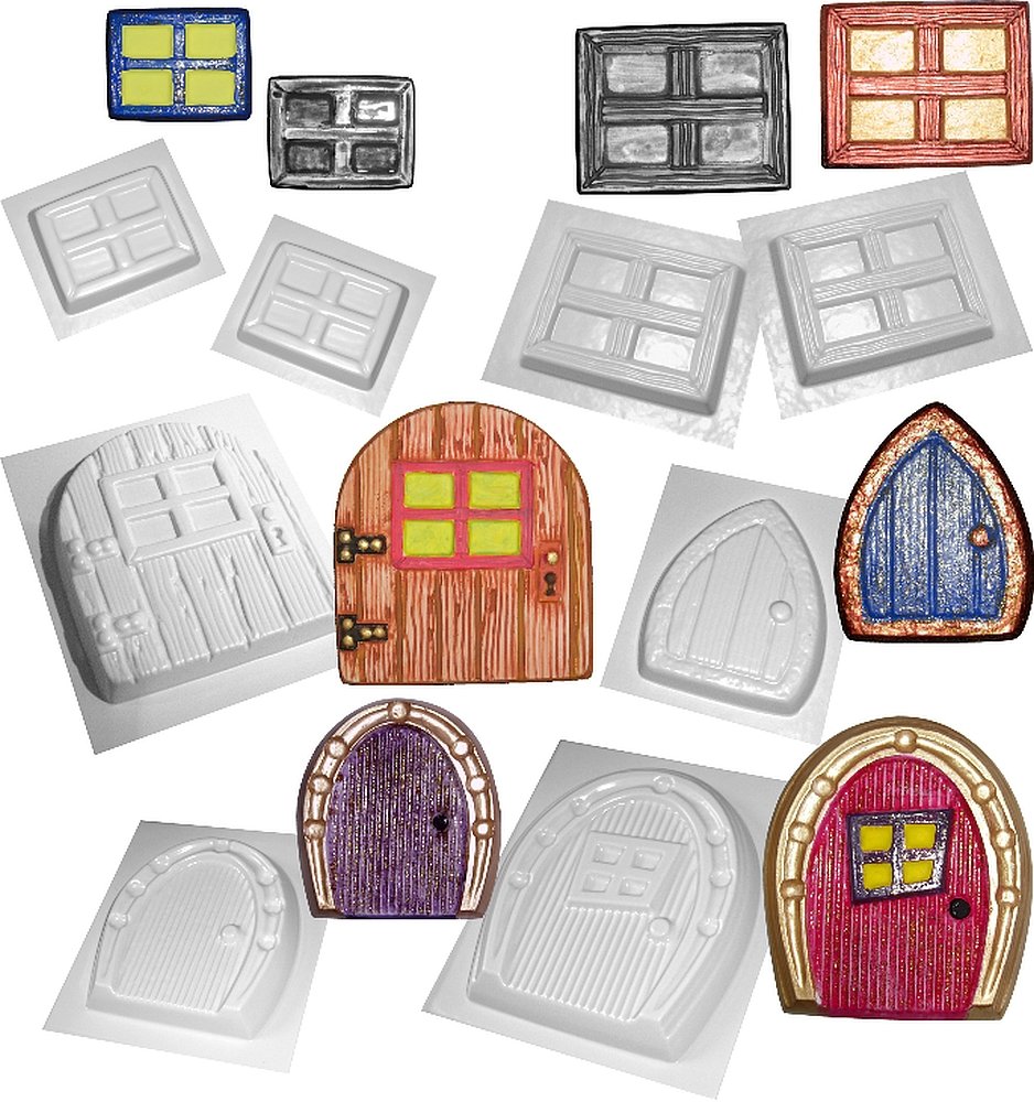 Fairy Door and Window Moulds Set of 8 Concrete or Plaster Molds