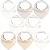 KeaBabies 8pk Organic Baby Bandana Bibs for Drooling and Teething (Purest) | Super Absorbent, Triangle Baby Drool Bibs for Gi
