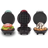 Dash Mini Maker Set - Customized Treat Maker - Supports Multi-Function Cooking - Easy Cleanup and User-Friendly Design - White, Aqua &amp; Red - Waffle, Grill &amp; Griddle Irons