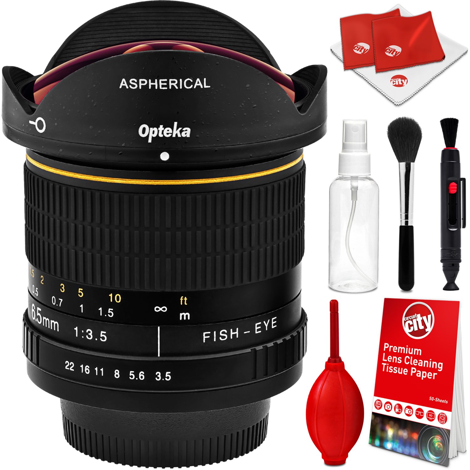 Opteka 6.5mm f/3.5 HD Aspherical Wide Angle Fisheye Lens with Optical  Cleaning Kit for Canon EOS 80D, 77D, 70D, 60D, 60Da, 50D, 7D, T7i, T7s, T7,  T6s, T6i, ...