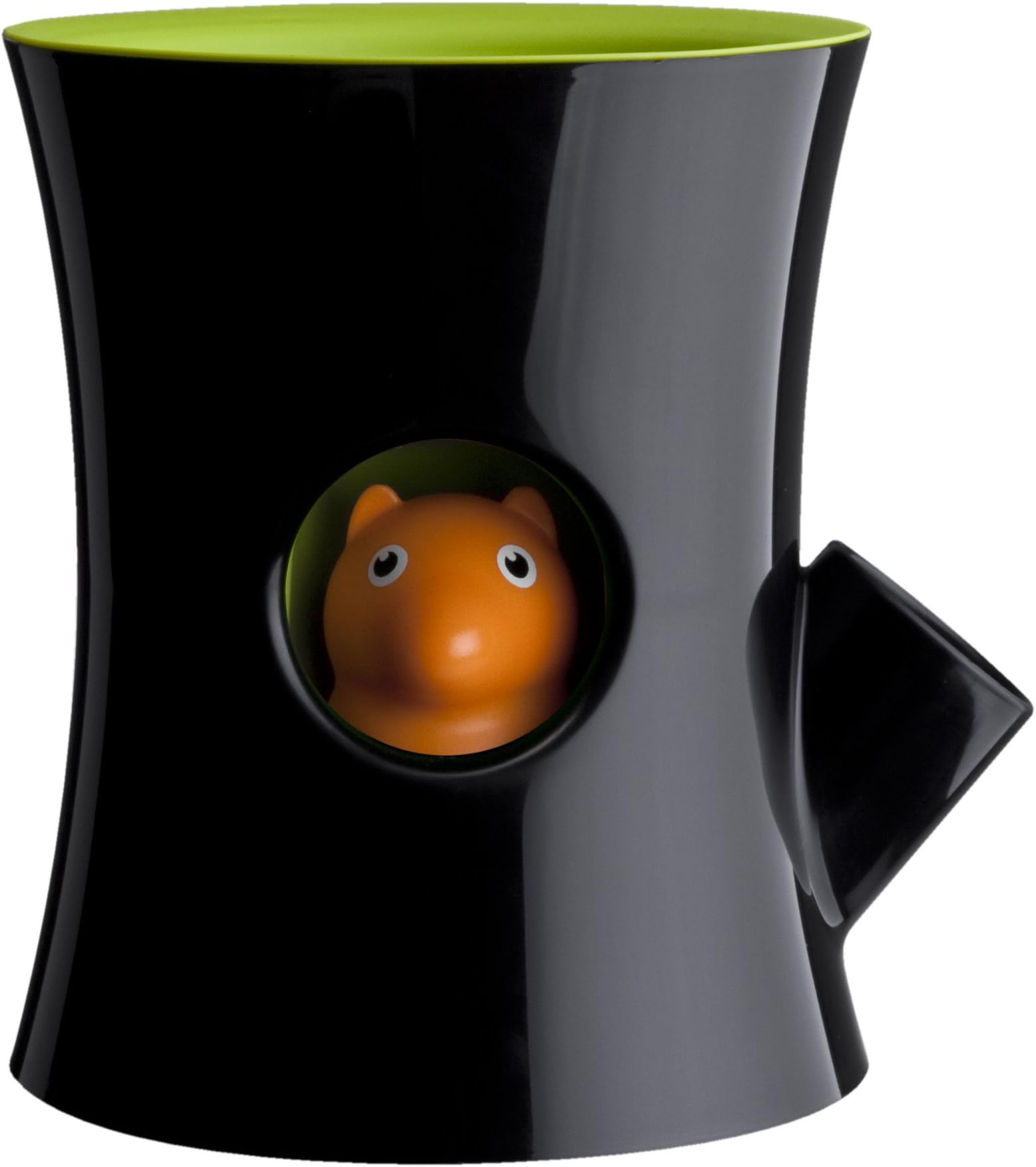 QUALY LOG & SQUIRREL self watering plant pot (black-green), 13x15x14 cm