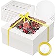 qiqee 12x12x6 Cake Box, 18 Sets White Cake Box with Window ＆ 18 Sets 12" White Cake Round Boards, 12inch Cake Containers, 10 Meters Gold Silk Ribbon