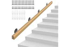 KWDOBUUS 8FT Wooden Stair Handrails,Hand Railings for Stairs Indoor Outdoor Wall Mount Support Wood Handrails,Non-Slip Sturdy Staircase Handrail Safety Grab Bar Rod Complete Kit for Home,Lofts,Guardrail