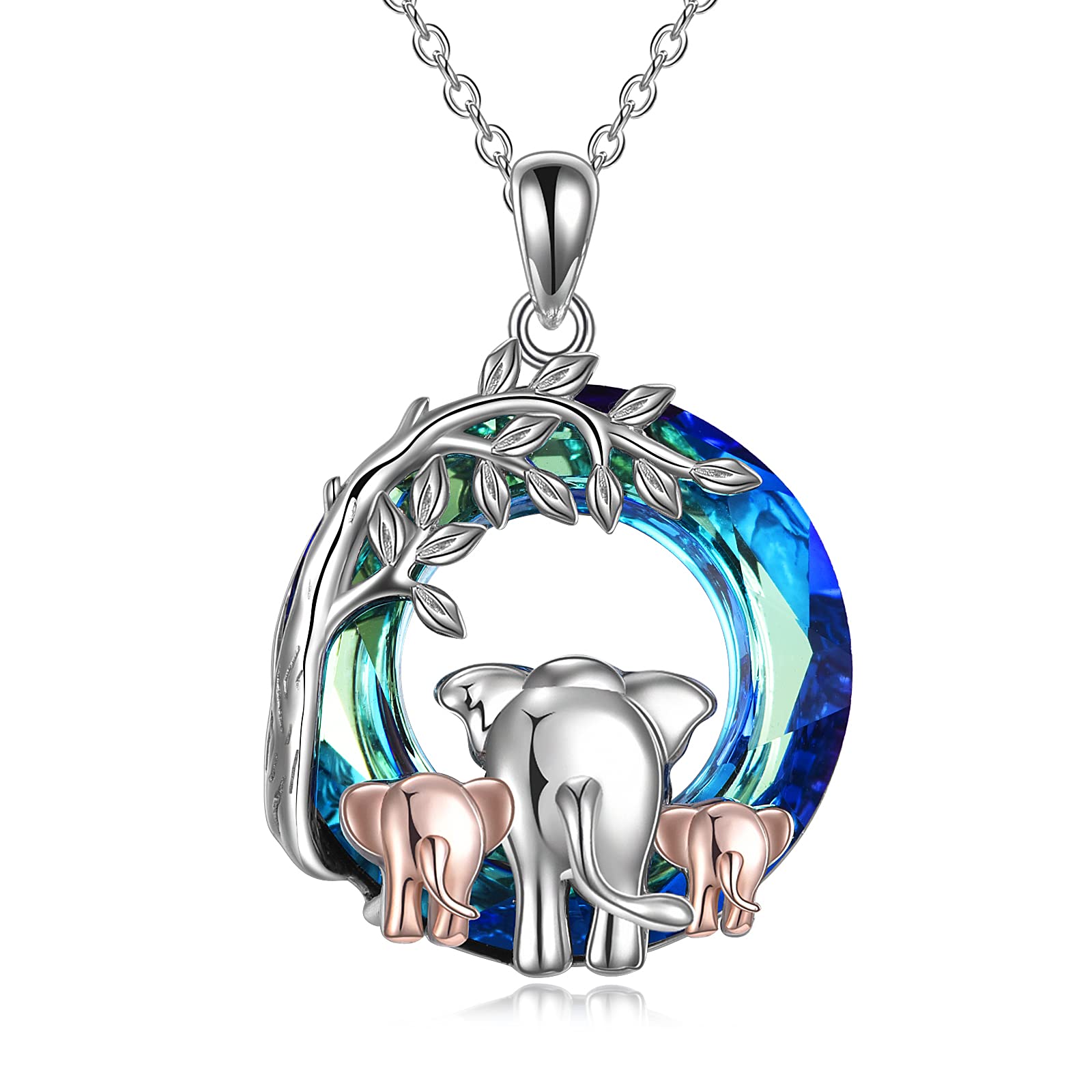 YFN Elephant Necklace 925 Sterling Silver Family Three Elephant Mother Father Daughter Pendant Jewellery Gifts for Women Mum Girls