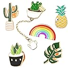 Guass Cute Enamel Lapel Pin Set - 7pcs Cartoon Brooch Pin Badges for Clothes Bags Backpacks - Rainbow Cactus Succulent Leaves Pineapple