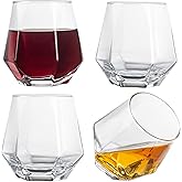 Diamond Whiskey Glasses - Stemless Wine Glass Set of 4- Geometric Tilting Design- Rolling Whiskey Glasses -Stem Less Anti Rocking Cup Diamonds Shaped Tilted Glassware Drinking Tumblers for Wiskey/Wine