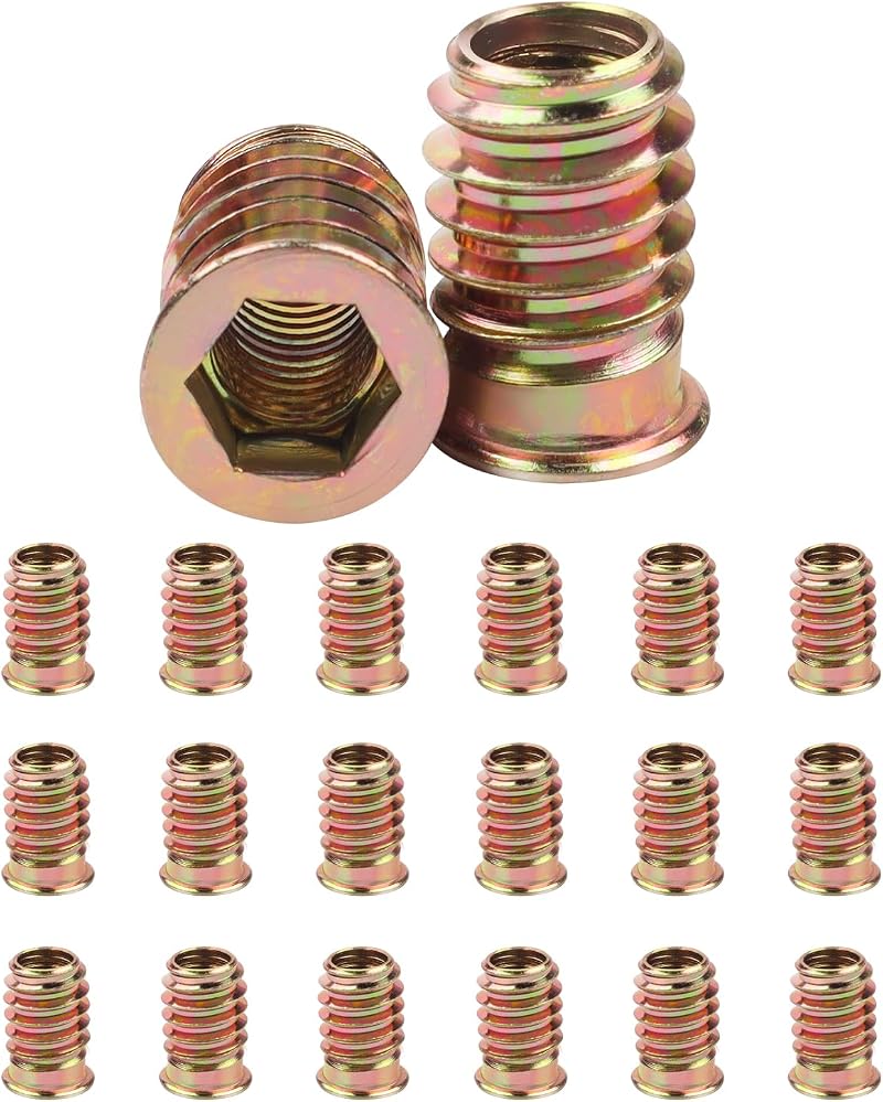 Jeboler M8x20mm Threaded Insert Nuts for Wood 20Pcs Hex Socket