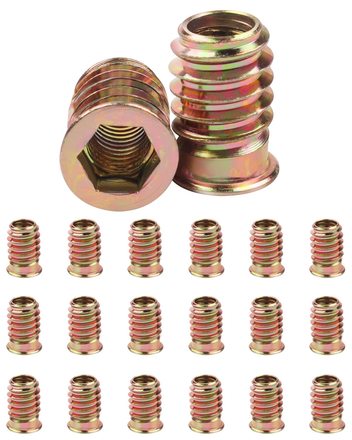 20Pcs M8 (8mm) X 20mm Threaded Inserts for Wood, Jeboler Insert Hex Socket Nuts M8 Flanged Socket Nut, Zinc Plated Carbon Steel Hex Drive Head Nut for Wood Furniture