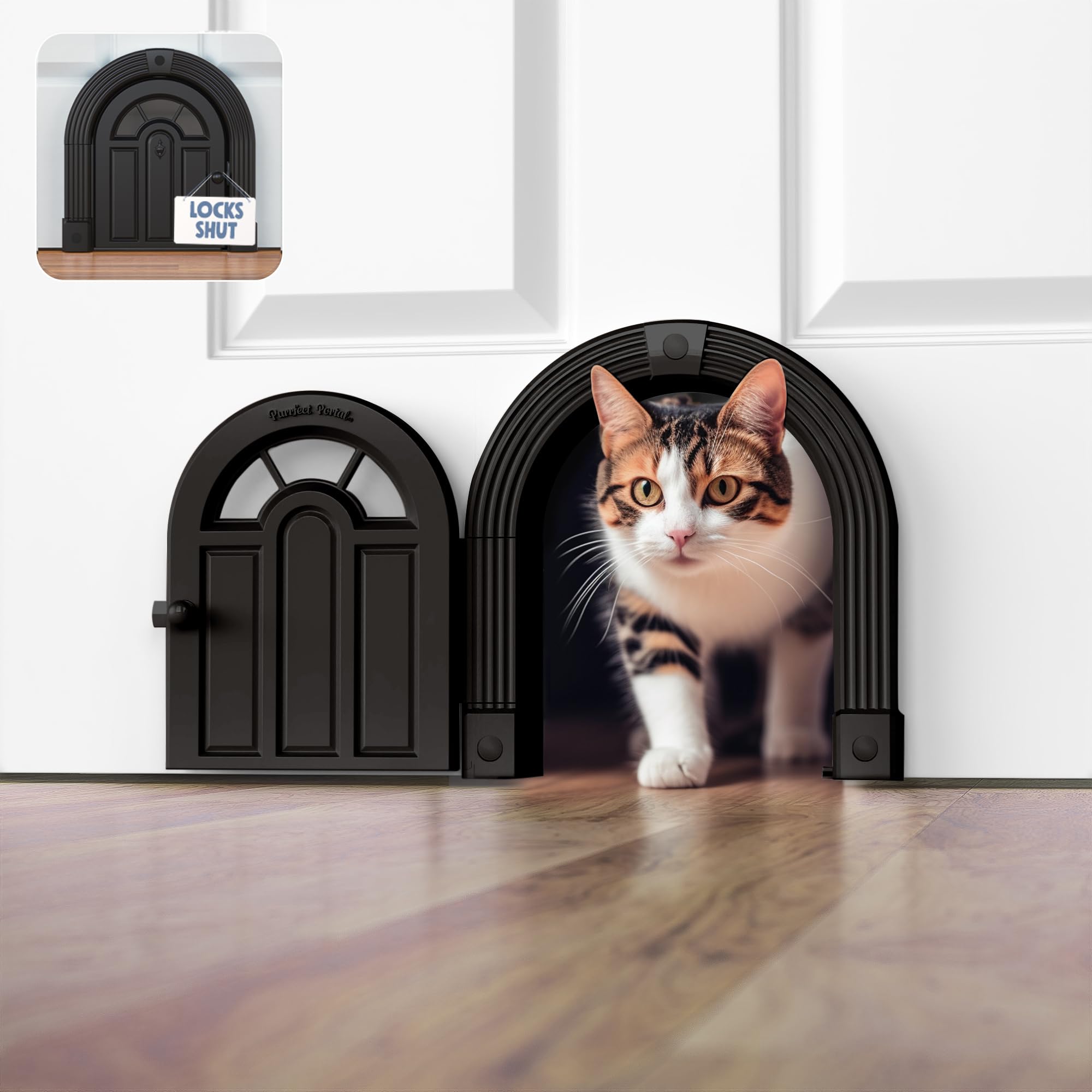 Photo 1 of Meow Manor® Cat Door Interior Door - No-Flap, Interior Cat Door for Cats Up to 20 lbs, Easy DIY Setup, Secured Installation in Minutes, No Training Needed…