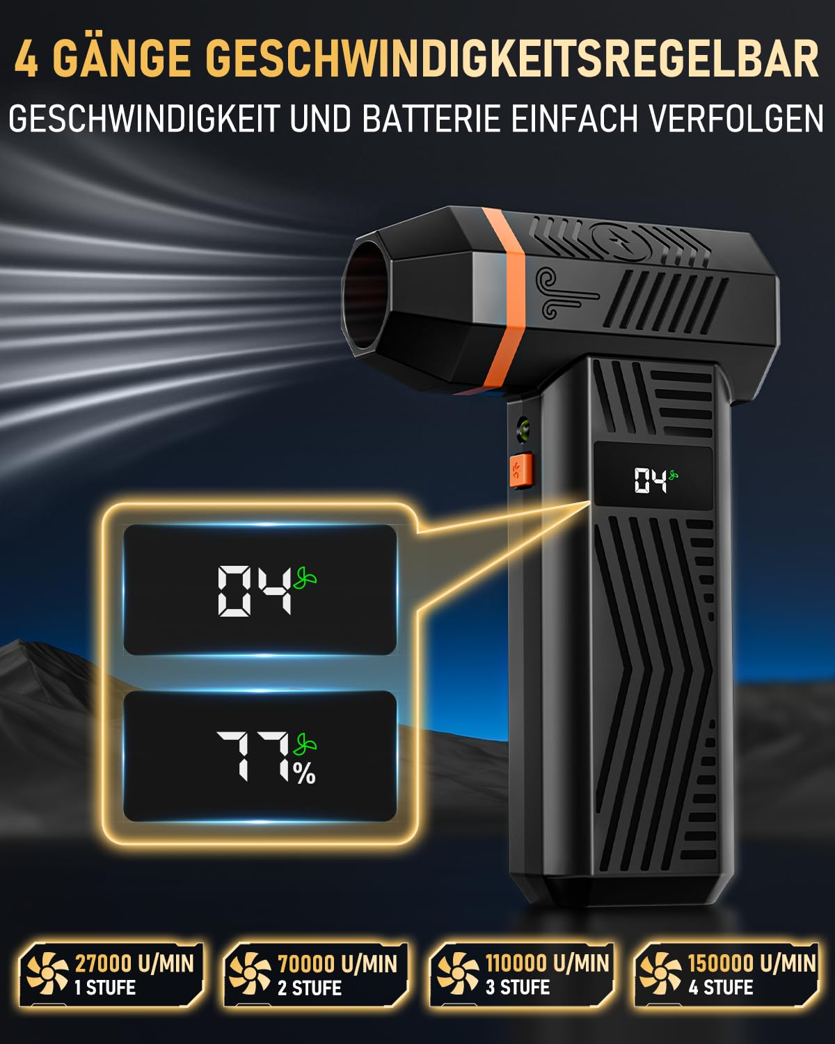 Elektrischer Staubgebläse, GLAM Air Duster Gebläse Akku, 4-stufige 150000RPM Akku Druckluftspray für die Reinigung von Elektronik, Tastatur, Computer Auto und Sofa 3