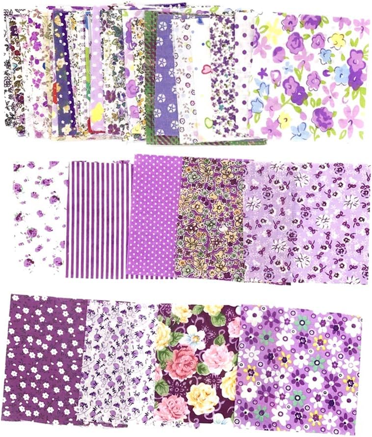 YUnnuopromi 50Pcs 10x10cm Floral Cotton Craft Fabric, Sewing Quilting Bundle Squares Patchwork Lint DIY Scrapbooking Quilting Dot Pattern Artcraft Purple
