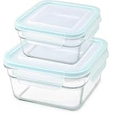 Glasslock Snaplock Lid Tempered Storage Square Containers 26oz &amp; 12oz Anti Spill Microwave &amp; Oven Safe (4 piece)