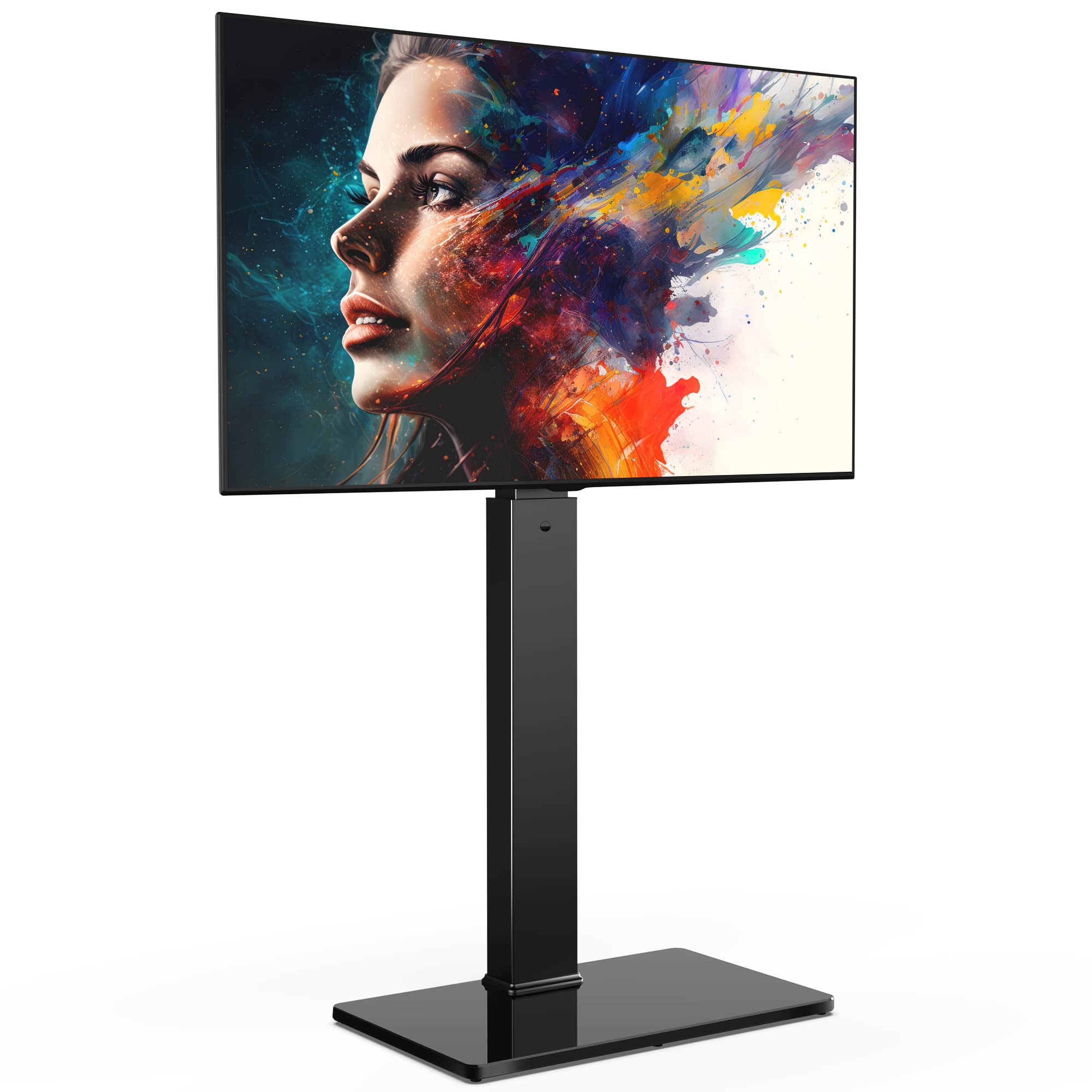 FITUEYES Soporte Giratorio para TV de Piso con Soporte para televisores 37 43 50 55 60 65 70 75 Pulgadas LCD LED Pantallas Planas/Curvas Televisores Giratorios Universales Soporte para TV para Dormitorio Sala de Estar Base de Vidrio Templado Negro