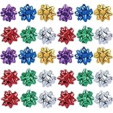 50 Pcs Colorful 1 Inch Gift Bows Christmas Bows Metallic Star Bows Party Gifts Wrapping Bows Adhesive Holiday Presents Bows for Valentine's Day, Gift Wrapping Supplies, Gift Wrap Bows