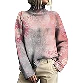 Floral Print Sweater for Women Loose Casual Long Sleeve Turtleneck Pullover Sweater Winter Chunky Jumper Tops