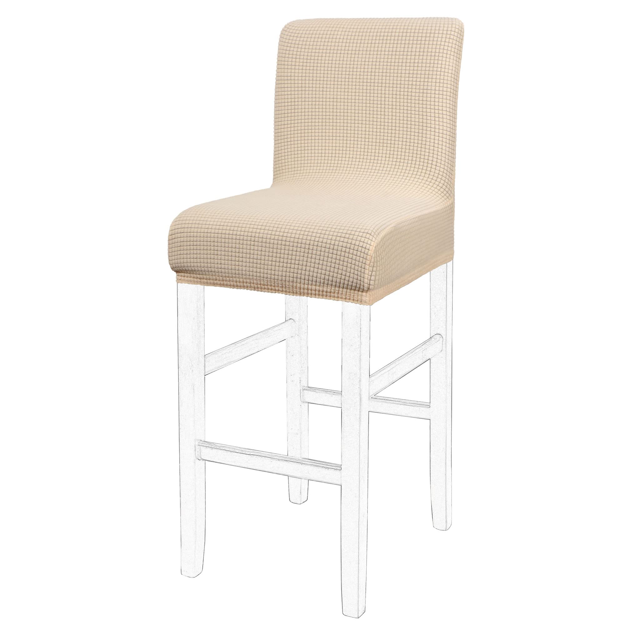 PiccoCasa Dining Chair Covers Set of 1, Stretch & Removable Bar Stool Covers for Pub Counter - Height Side Chair Covers with Square Lattice, Washable Chair Slipcovers Beige