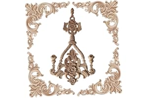LXYUUM 5PCS Wood Appliques Onlays Decorative for Furniture Wood Carved Onlay for Bed Door Cabinet Wardrobe Furniture Long Decoration Unpainted Wood Carving Decoration,02