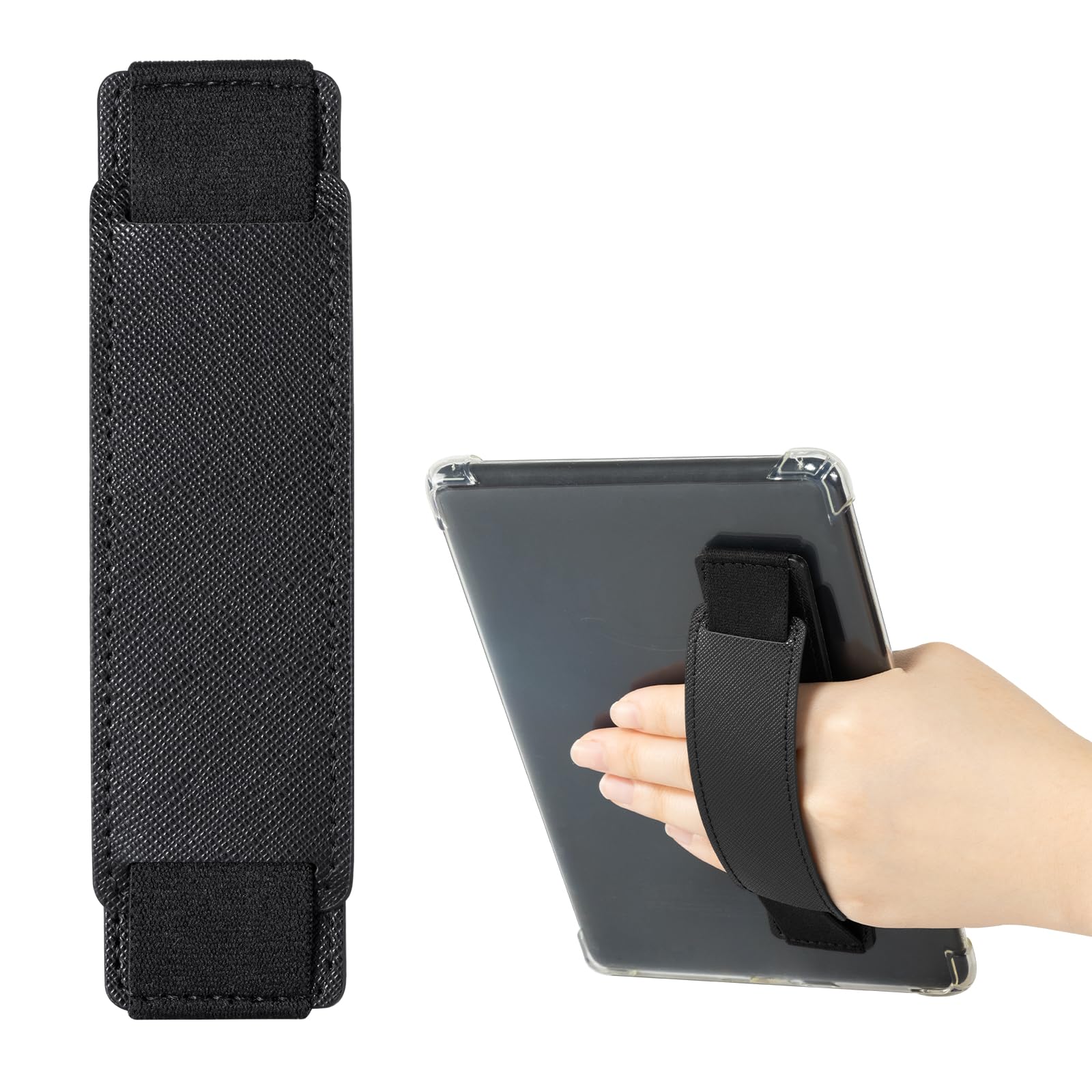Photo 1 of CoBak Universal Premium Soft Leather Strap for Kindle, Features a Strong Adhesive, Compatible with Kindle, Samsung A9,iPad mini, Ranging from 6" to 10",Black